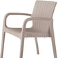 Set of Two Taupe Faux Rattan Heavy Duty Plastic Outdoor Stacking Arm Chairs
