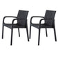 Set of Two Black Faux Rattan Heavy Duty Plastic Outdoor Stacking Arm Chairs