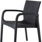 Set of Two Black Faux Rattan Heavy Duty Plastic Outdoor Stacking Arm Chairs