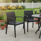 Set of Two Black Faux Rattan Heavy Duty Plastic Outdoor Stacking Arm Chairs