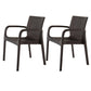 Set of Two Brown Faux Rattan Heavy Duty Plastic Outdoor Stacking Arm Chairs