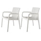 Set of Two White Faux Rattan Heavy Duty Plastic Outdoor Stacking Arm Chairs