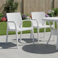 Set of Two White Faux Rattan Heavy Duty Plastic Outdoor Stacking Arm Chairs