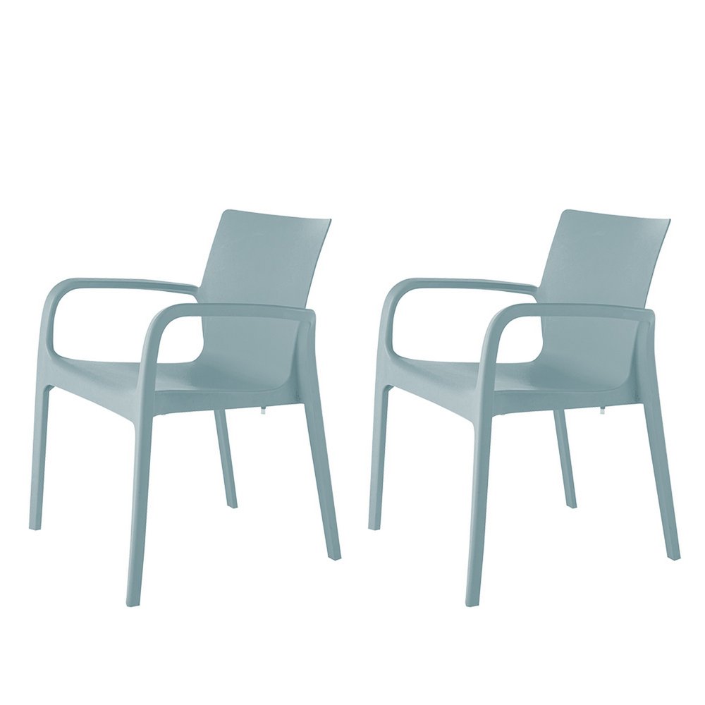 Set of Two Baby Blue Heavy Duty Plastic Outdoor Stacking Dining Chairs