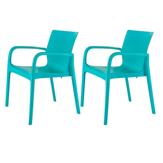 Set of Two Turquoise Heavy Duty Plastic Outdoor Stacking Dining Chairs