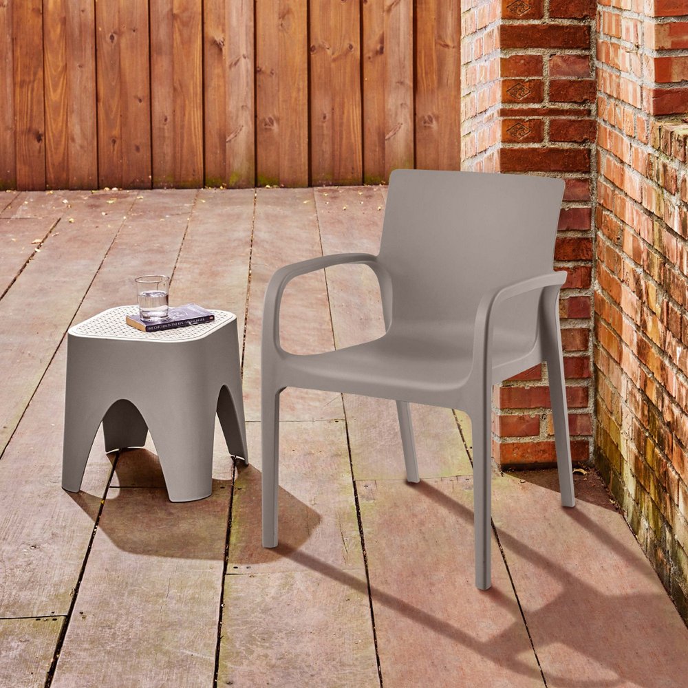 Set of Two Taupe Heavy Duty Plastic Outdoor Stacking Dining Chairs