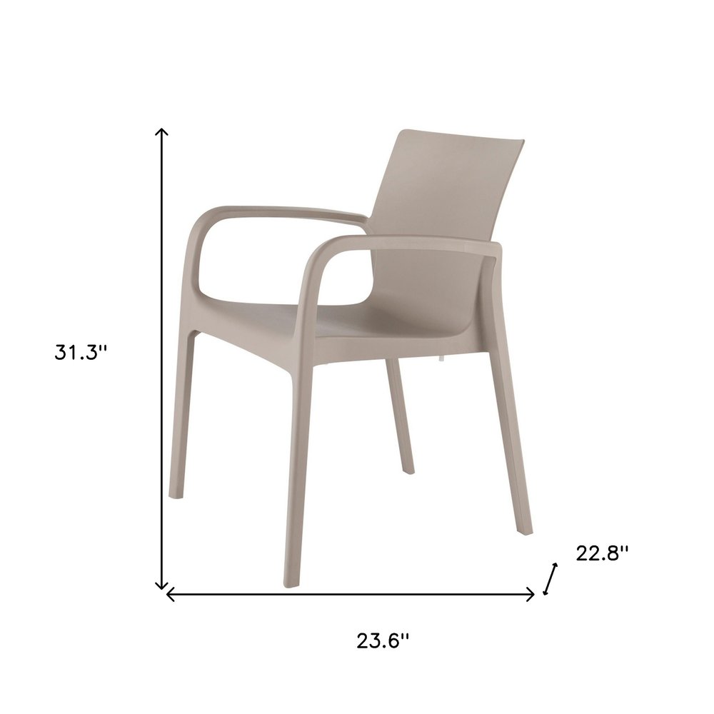 Set of Two Taupe Heavy Duty Plastic Outdoor Stacking Dining Chairs