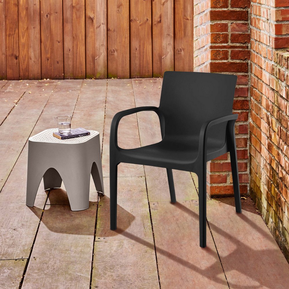 Set of Two Black Heavy Duty Plastic Outdoor Stacking Dining Chairs