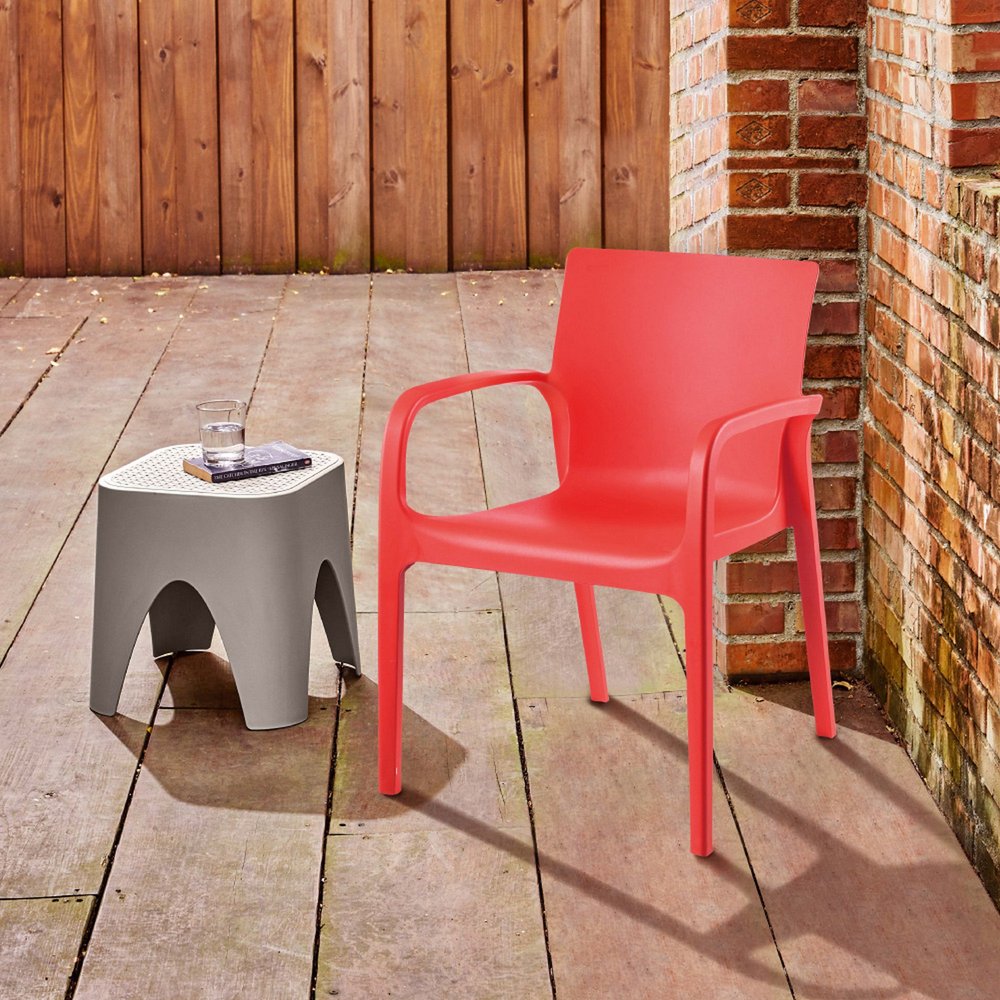 Set of Two Red Heavy Duty Plastic Outdoor Stacking Dining Chairs