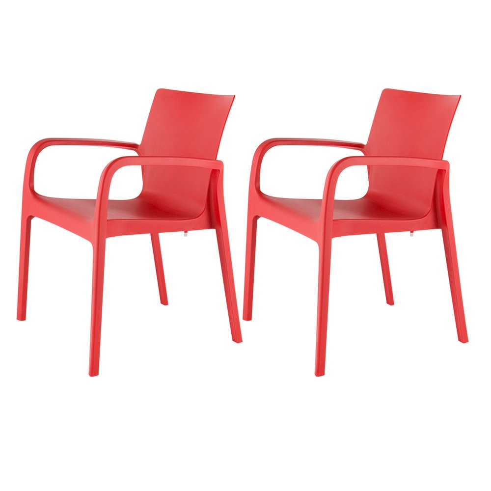 Set of Two Red Heavy Duty Plastic Outdoor Stacking Dining Chairs