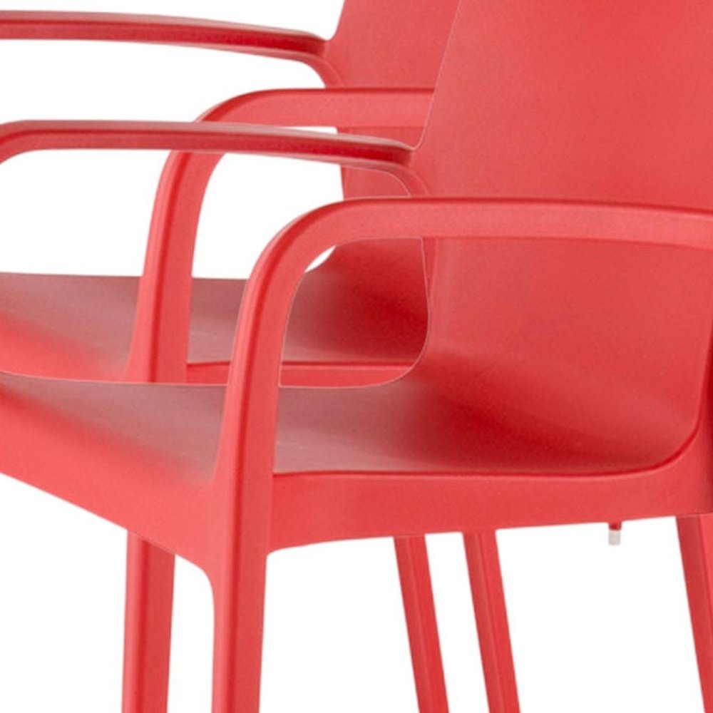 Set of Two Red Heavy Duty Plastic Outdoor Stacking Dining Chairs