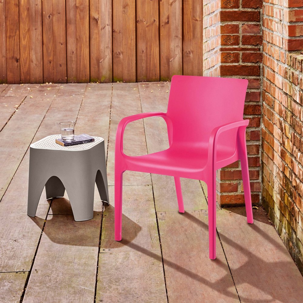 Set of Two Fuchsia Heavy Duty Plastic Outdoor Stacking Dining Chairs