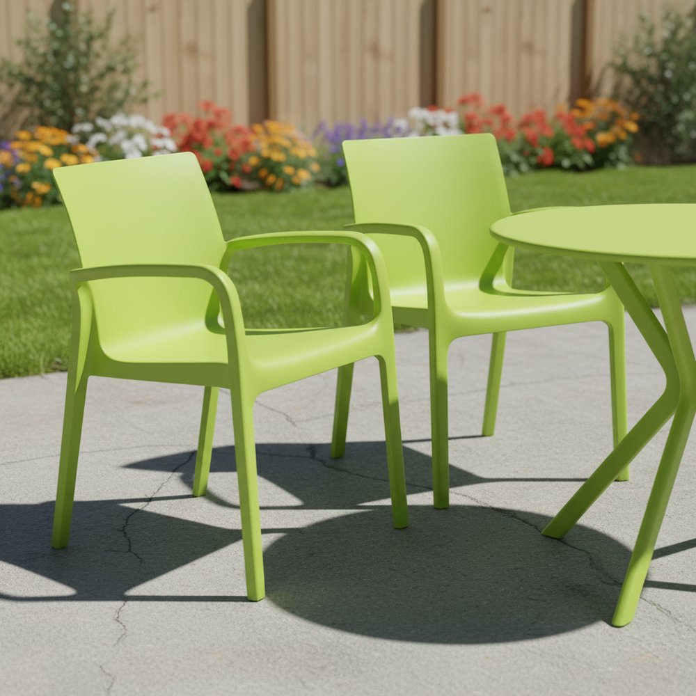 Set of Two Green Heavy Duty Plastic Outdoor Stacking Dining Chairs