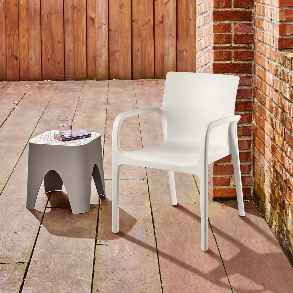 Set of Two White Heavy Duty Plastic Outdoor Stacking Dining Chairs