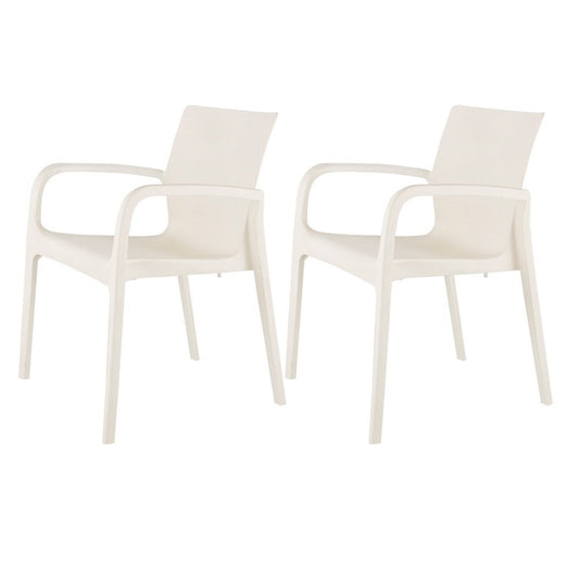 Set of Two White Heavy Duty Plastic Outdoor Stacking Dining Chairs