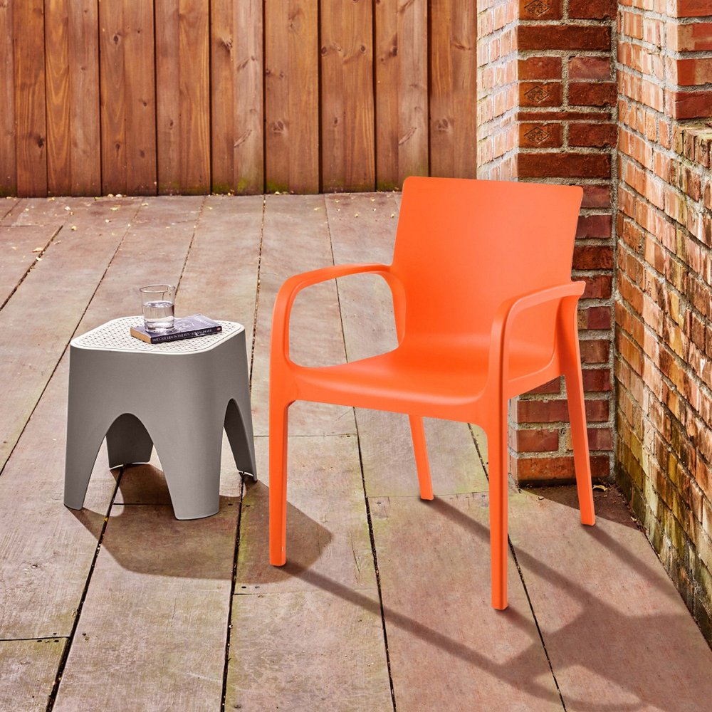 Set of Two Orange Heavy Duty Plastic Outdoor Stacking Dining Chairs