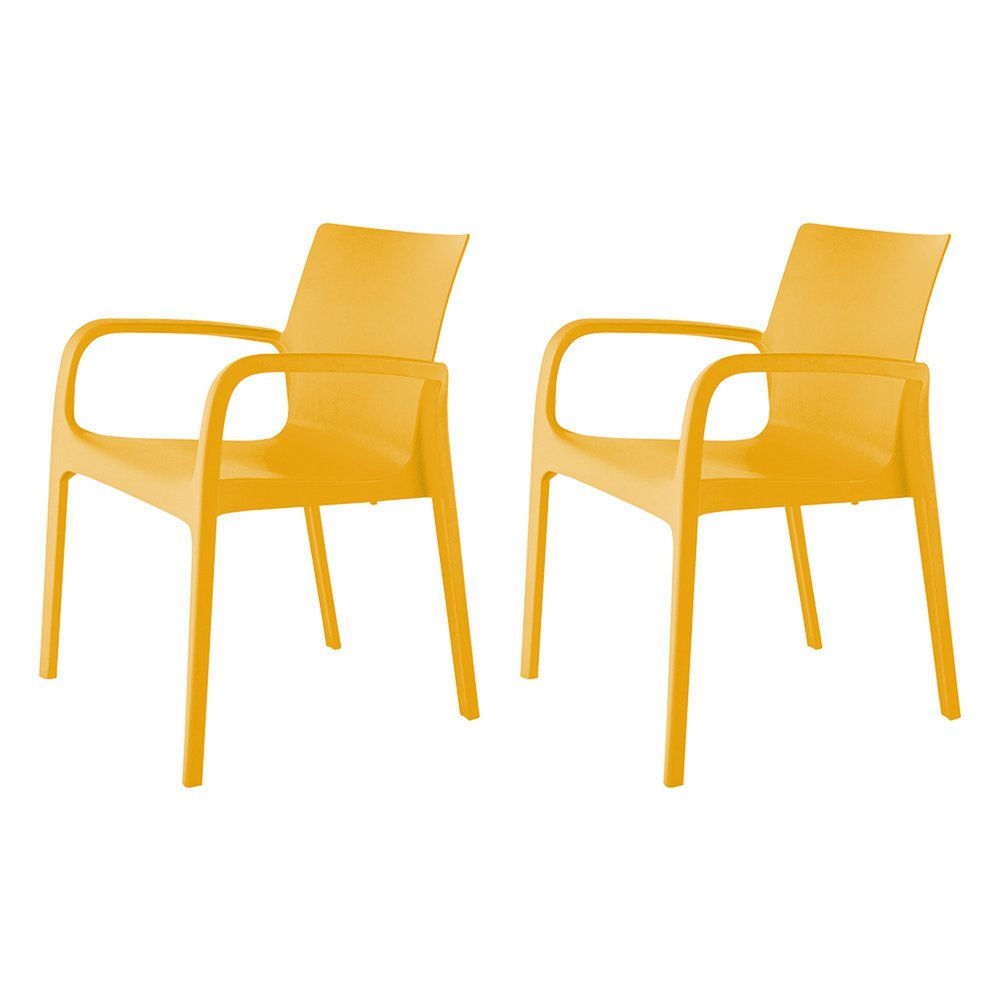 Set of Two Gold Heavy Duty Plastic Outdoor Stacking Dining Chairs