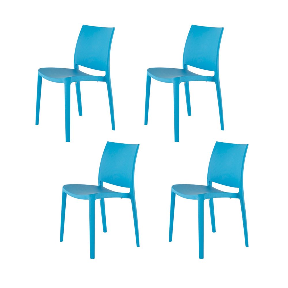 Set of Four Blue Heavy Duty Plastic Outdoor Stacking Dining Chairs