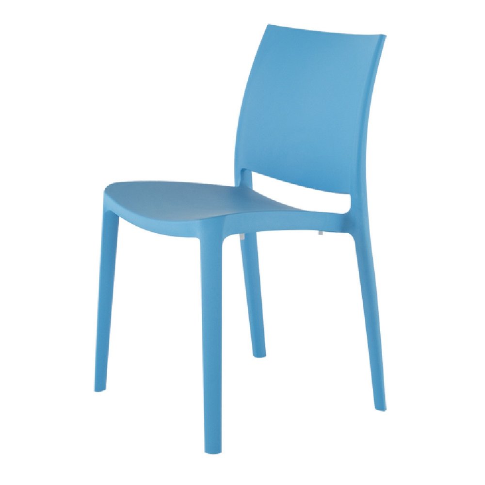 Set of Four Blue Heavy Duty Plastic Outdoor Stacking Dining Chairs