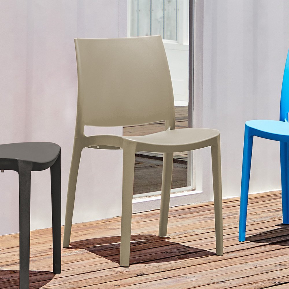 Set of Four Taupe Heavy Duty Plastic Outdoor Stacking Dining Chairs