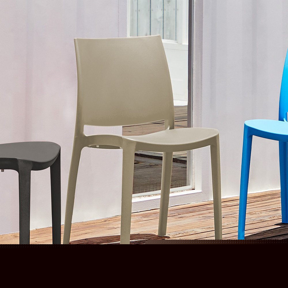 Set of Four Taupe Heavy Duty Plastic Outdoor Stacking Dining Chairs