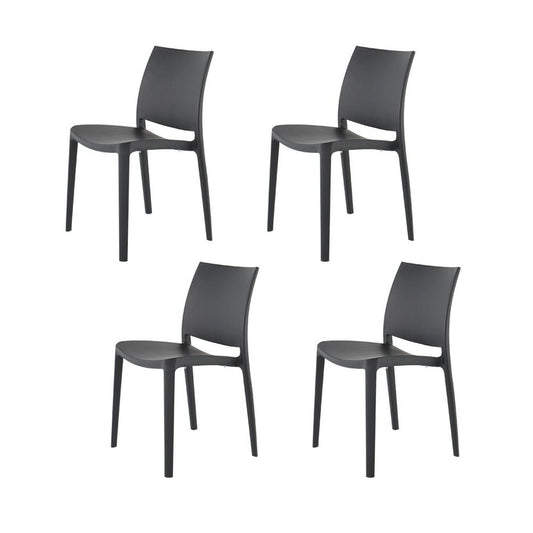 Set of Four Dark Gray Heavy Duty Plastic Outdoor Stacking Dining Chairs