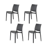 Set of Four Dark Gray Heavy Duty Plastic Outdoor Stacking Dining Chairs