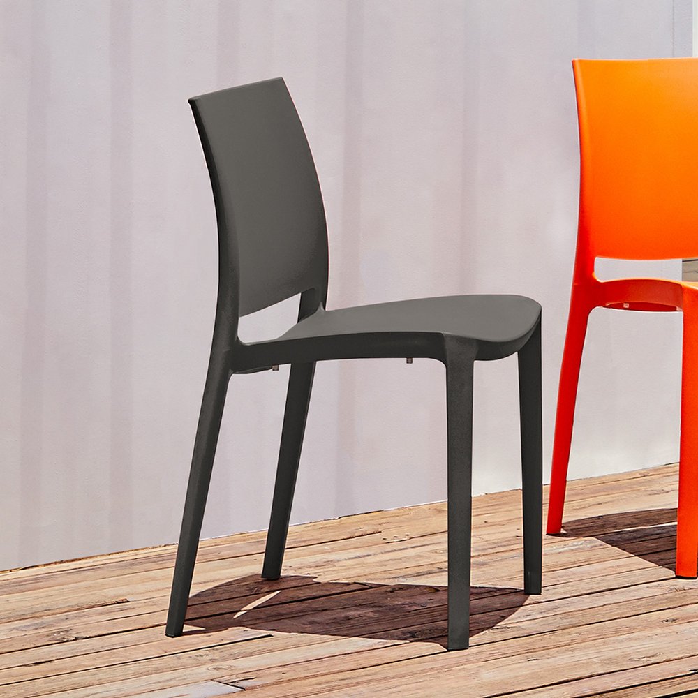 Set of Four Dark Gray Heavy Duty Plastic Outdoor Stacking Dining Chairs