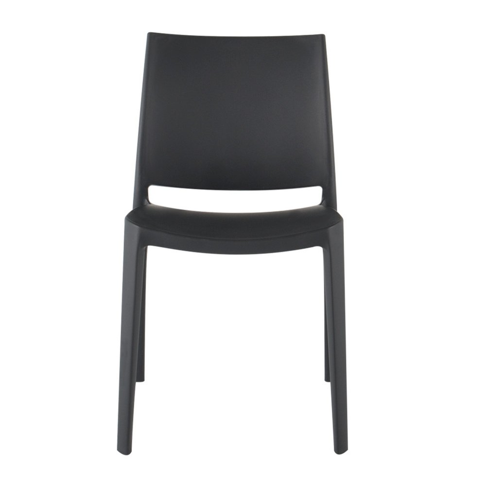 Set of Four Dark Gray Heavy Duty Plastic Outdoor Stacking Dining Chairs