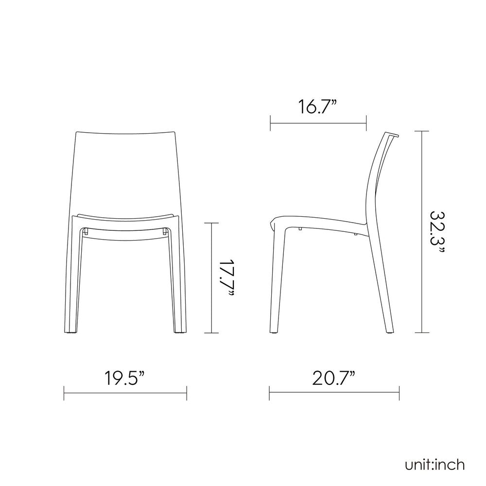 Set of Four Dark Gray Heavy Duty Plastic Outdoor Stacking Dining Chairs