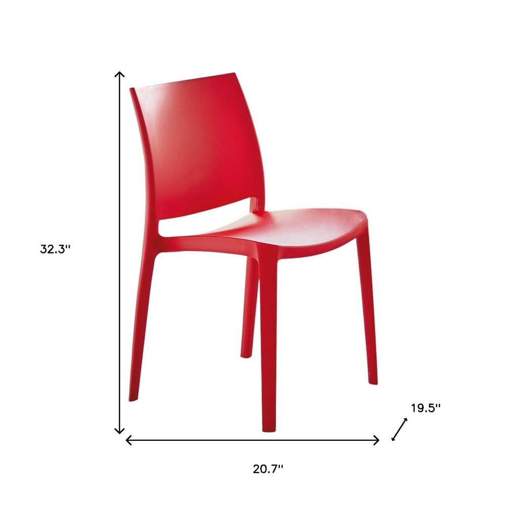 Set of Four Red Heavy Duty Plastic Outdoor Stacking Dining Chairs