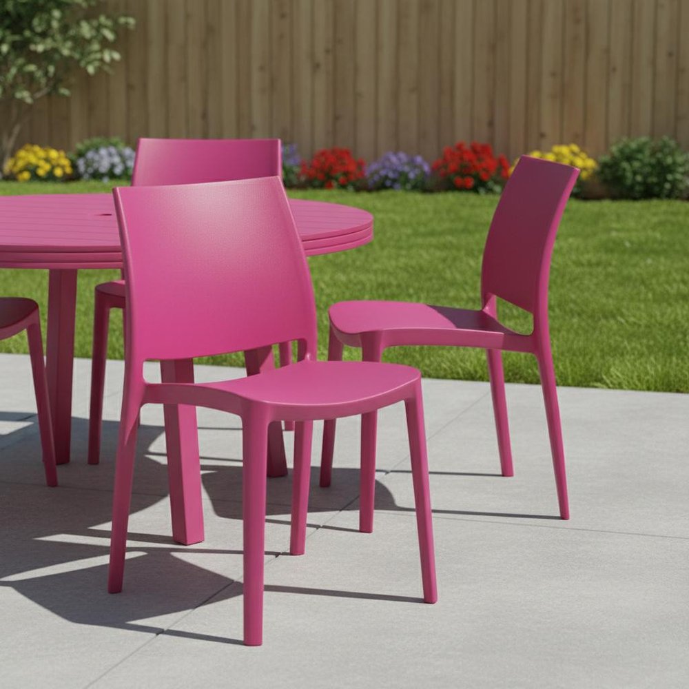 Set of Four Fuchsia Heavy Duty Plastic Outdoor Stacking Dining Chairs