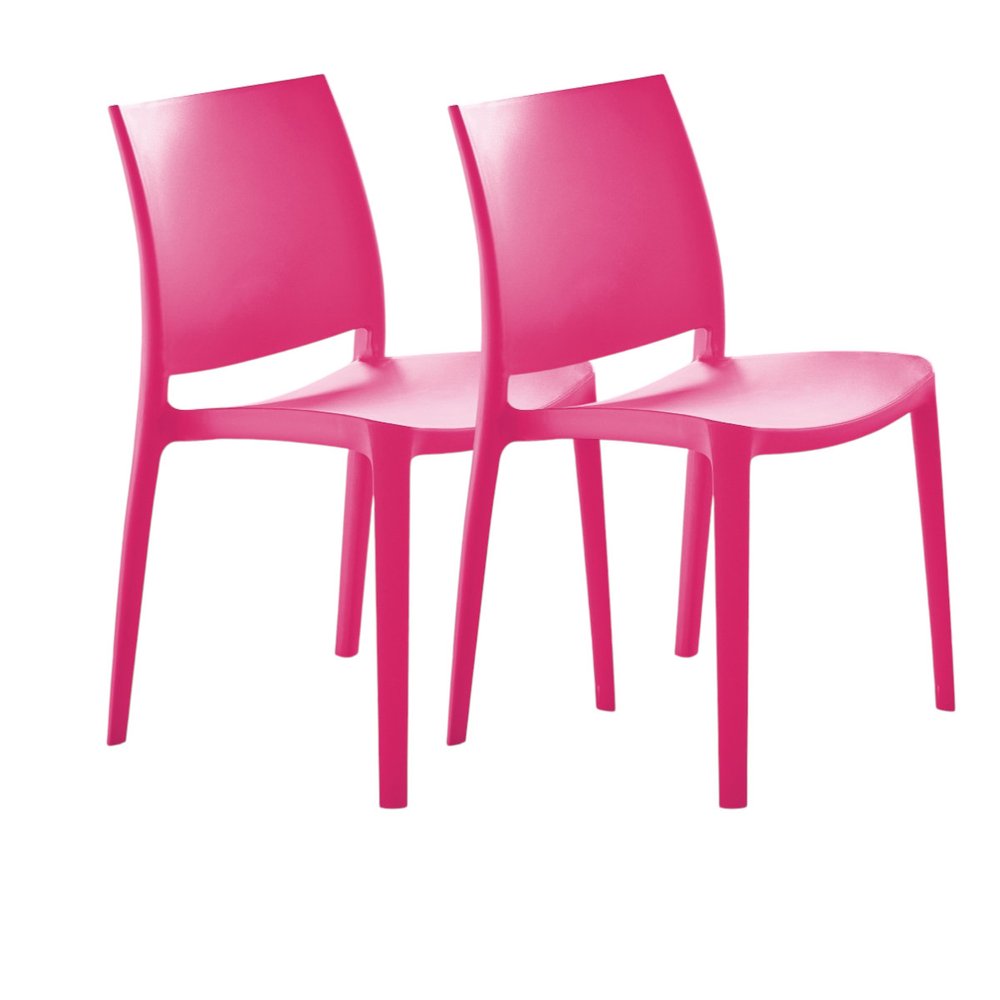 Set of Four Fuchsia Heavy Duty Plastic Outdoor Stacking Dining Chairs