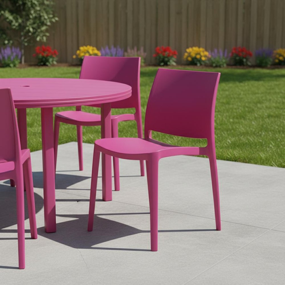 Set of Four Fuchsia Heavy Duty Plastic Outdoor Stacking Dining Chairs