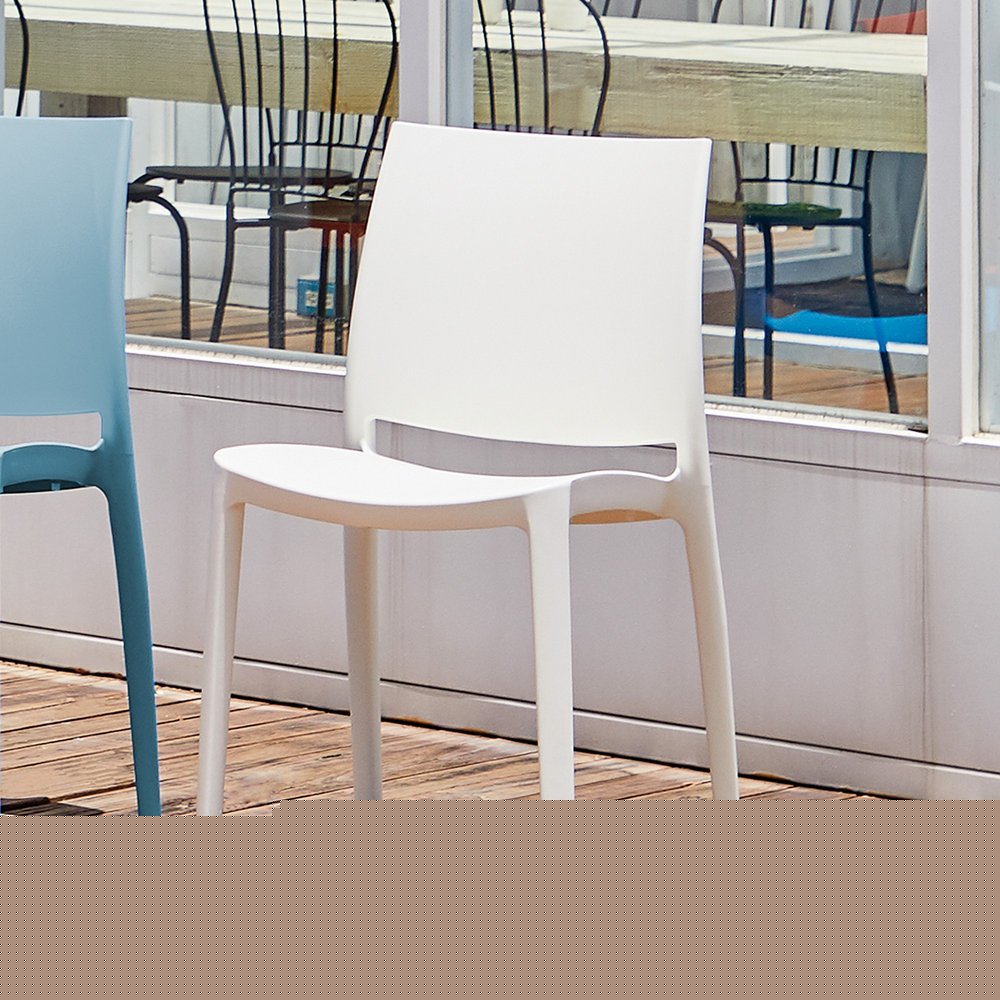 Set of Four White Heavy Duty Plastic Outdoor Stacking Dining Chairs