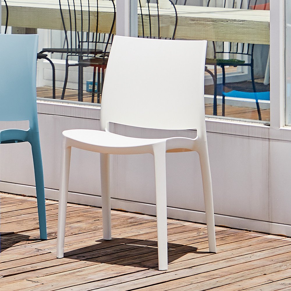 Set of Four White Heavy Duty Plastic Outdoor Stacking Dining Chairs