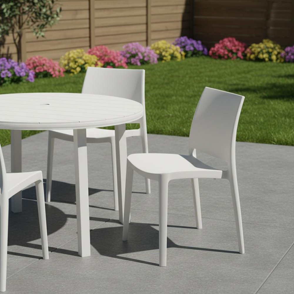 Set of Four White Heavy Duty Plastic Outdoor Stacking Dining Chairs