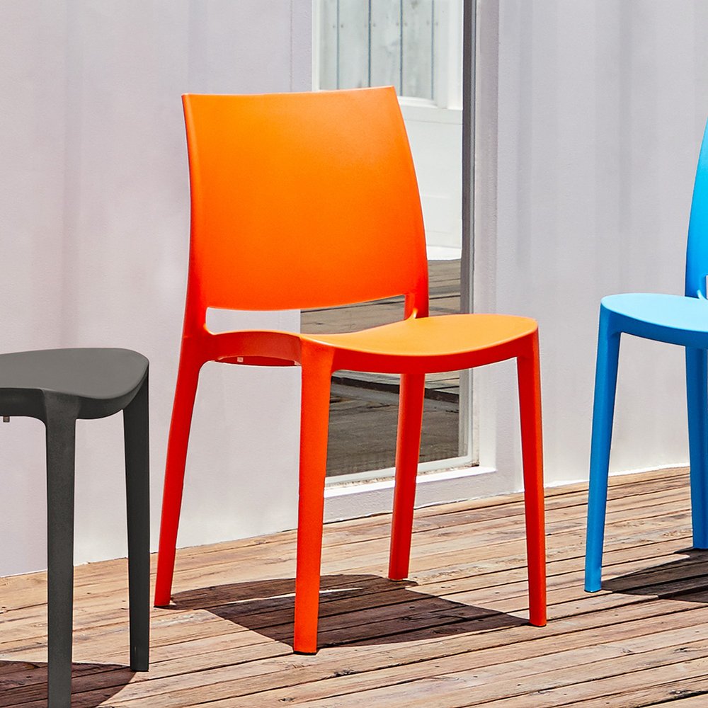 Set of Four Orange Heavy Duty Plastic Outdoor Stacking Dining Chairs