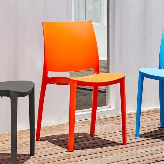 Set of Four Orange Heavy Duty Plastic Outdoor Stacking Dining Chairs
