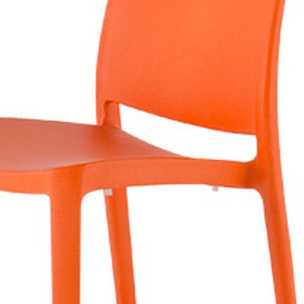 Set of Four Orange Heavy Duty Plastic Outdoor Stacking Dining Chairs