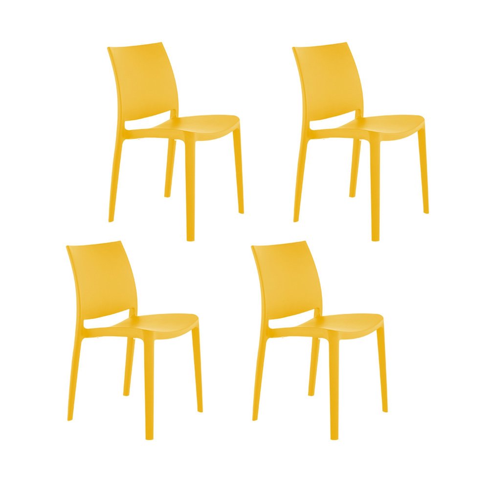 Set of Four Gold Heavy Duty Plastic Outdoor Stacking Dining Chairs
