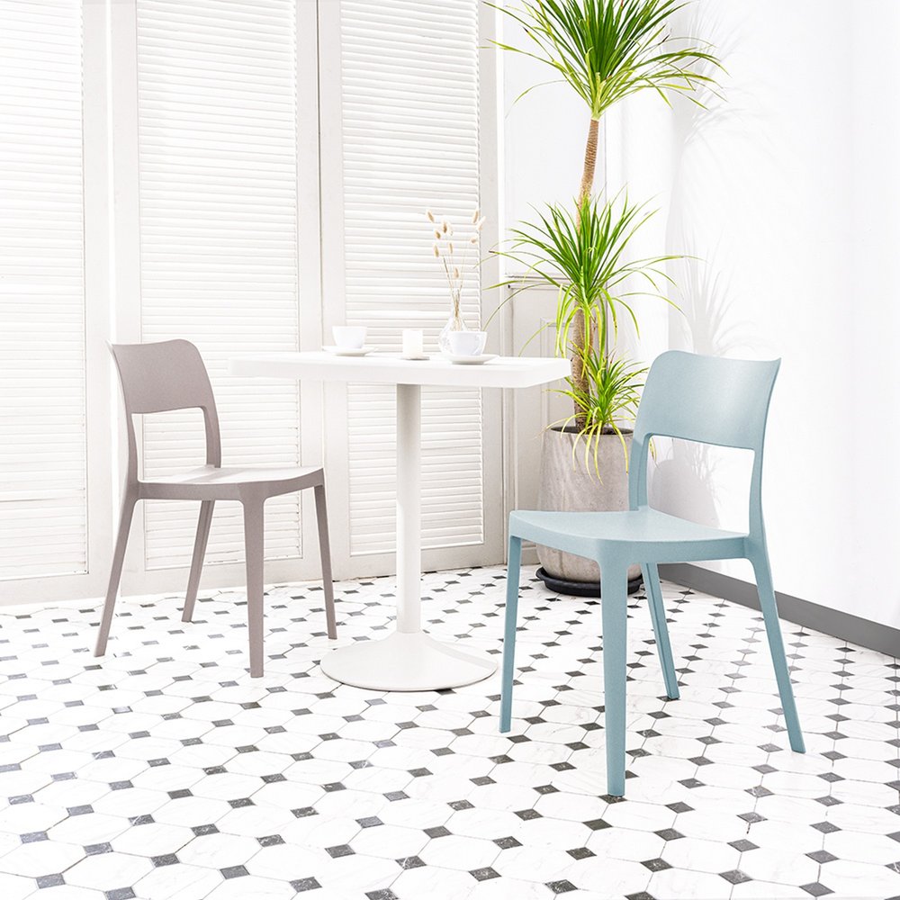 Set of Two Baby Blue Heavy Duty Plastic Outdoor Stacking Accent Chairs