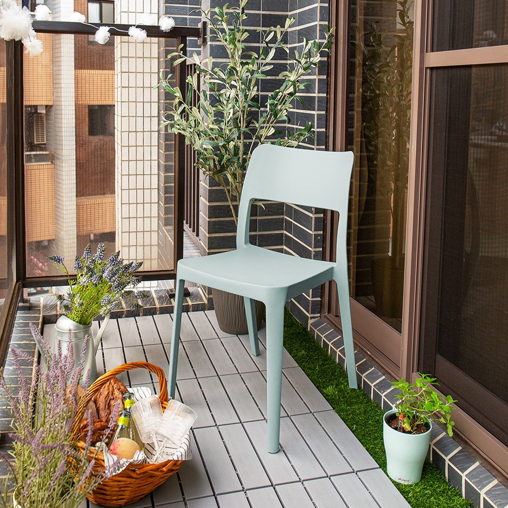 Set of Two Baby Blue Heavy Duty Plastic Outdoor Stacking Accent Chairs