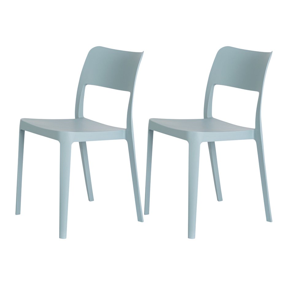 Set of Two Baby Blue Heavy Duty Plastic Outdoor Stacking Accent Chairs