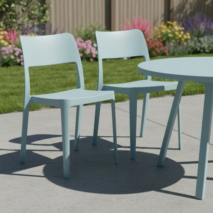 Set of Two Baby Blue Heavy Duty Plastic Outdoor Stacking Accent Chairs