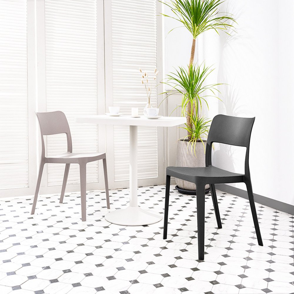 Set of Two Taupe Heavy Duty Plastic Outdoor Stacking Accent Chairs