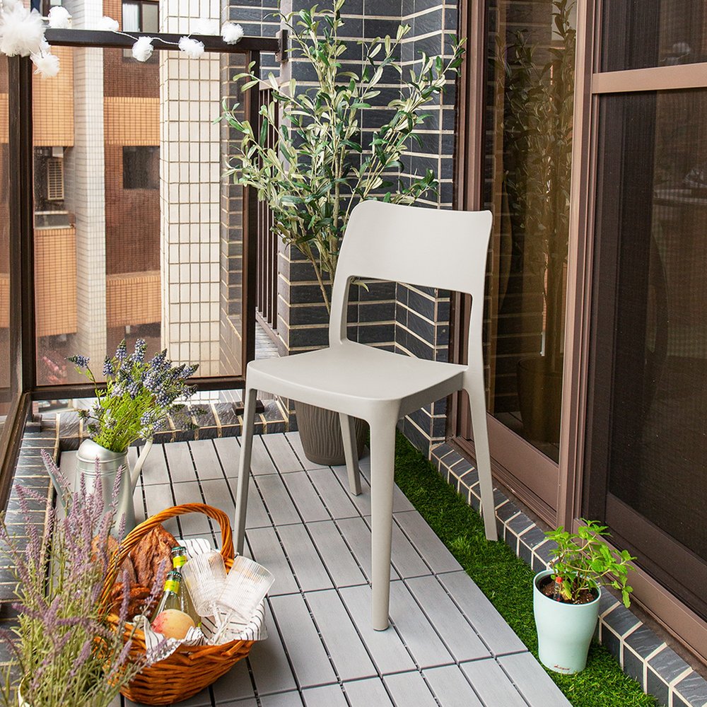 Set of Two Taupe Heavy Duty Plastic Outdoor Stacking Accent Chairs