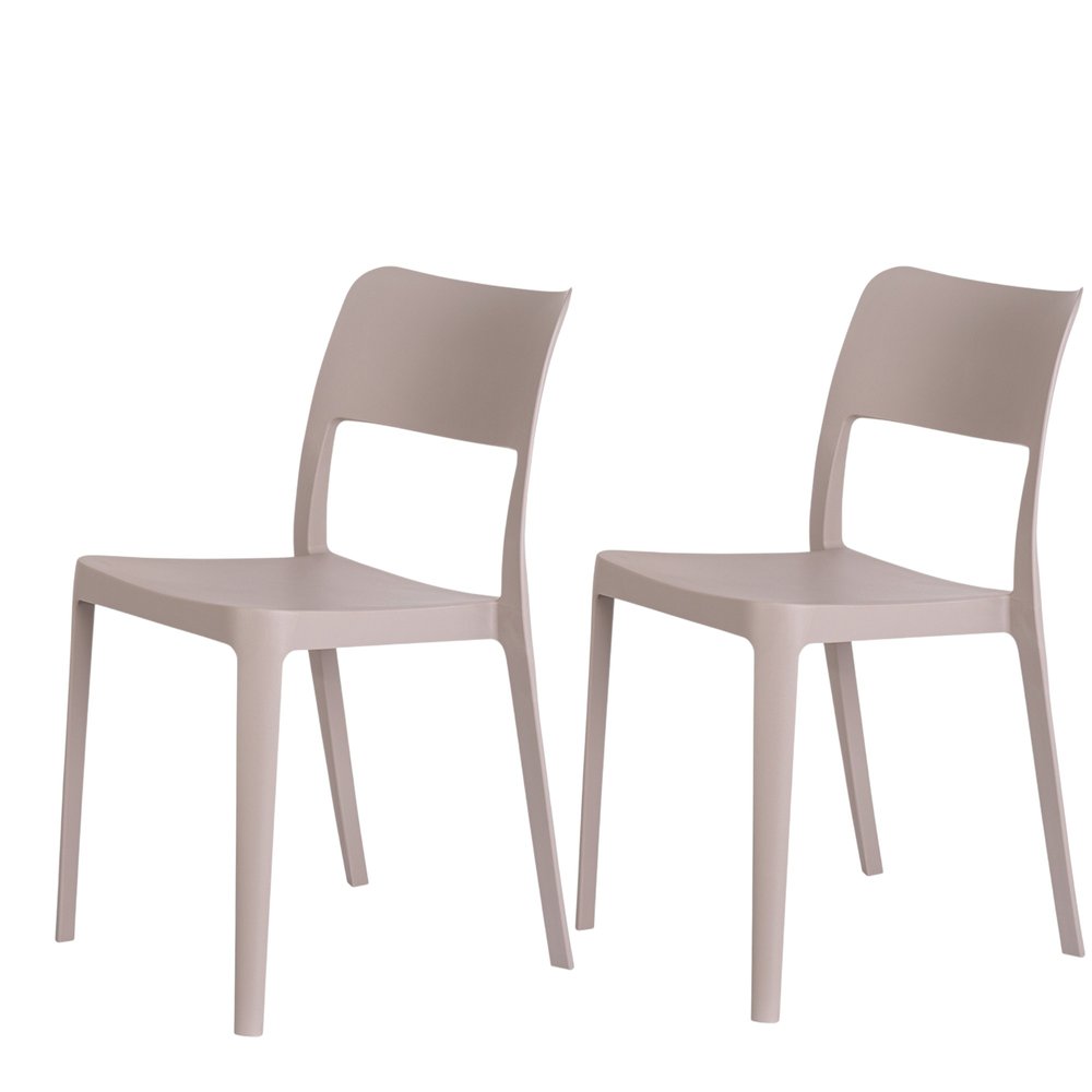 Set of Two Taupe Heavy Duty Plastic Outdoor Stacking Accent Chairs