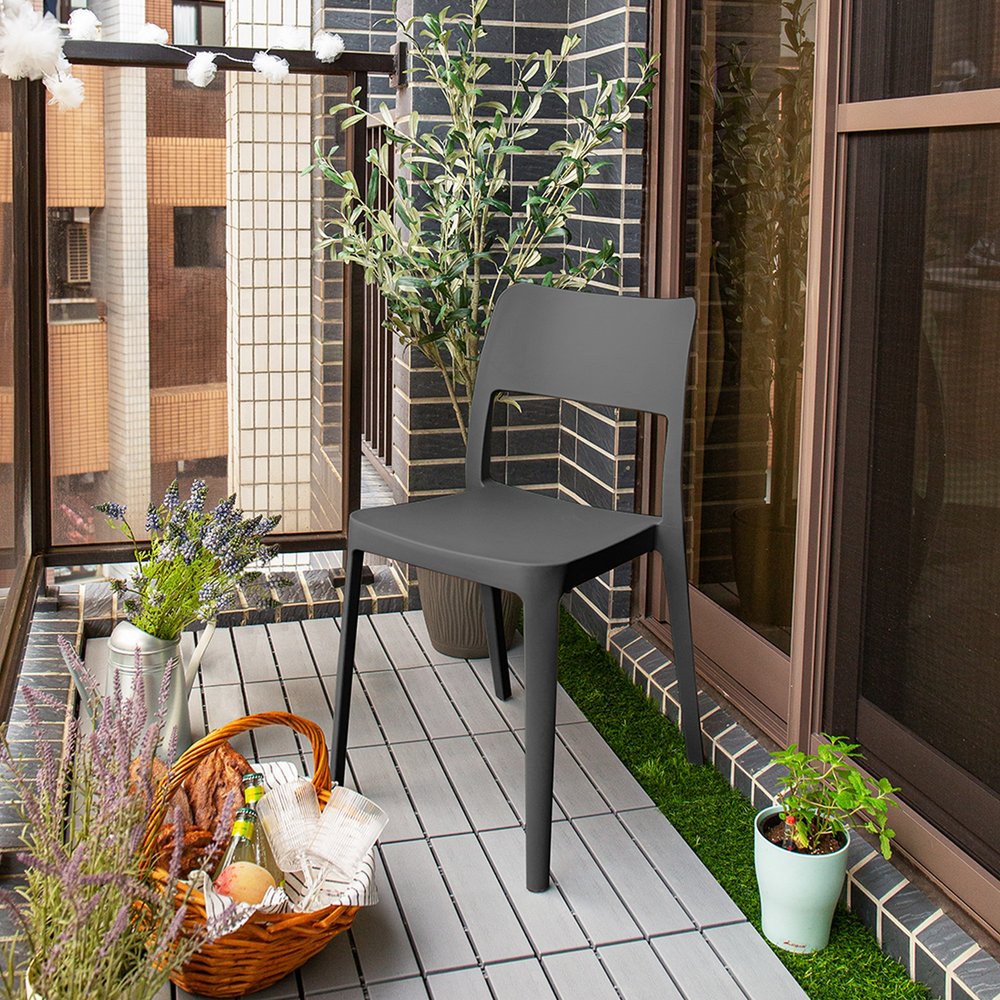 Set of Two Black Heavy Duty Plastic Outdoor Stacking Accent Chairs