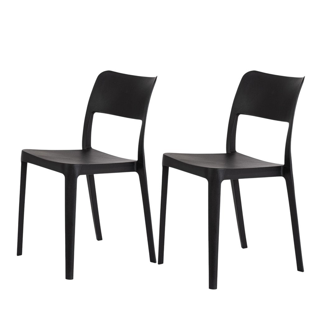 Set of Two Black Heavy Duty Plastic Outdoor Stacking Accent Chairs